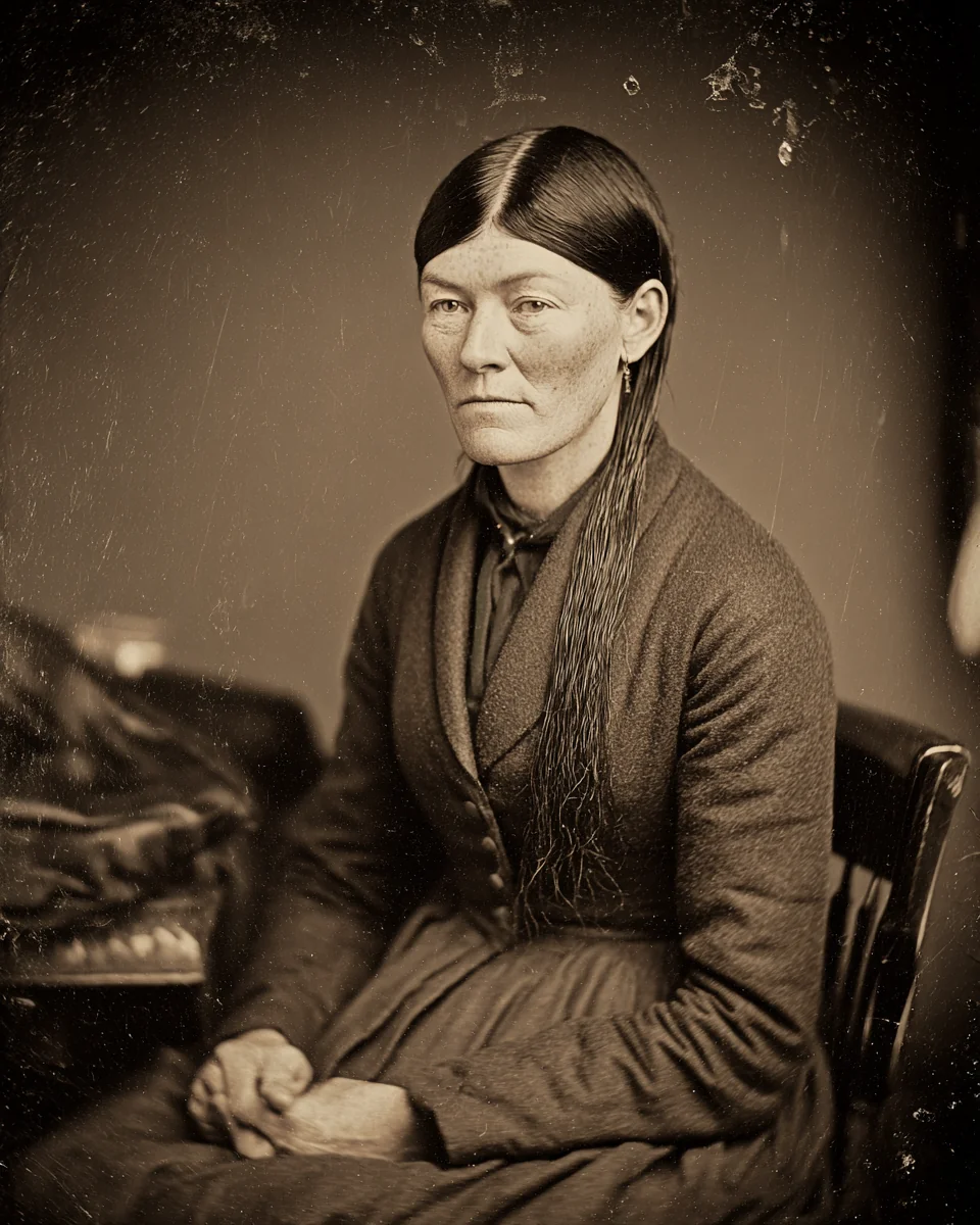 1843 daguerreotype, brown sepia tonal range, severe foxing on the right side of the plate
