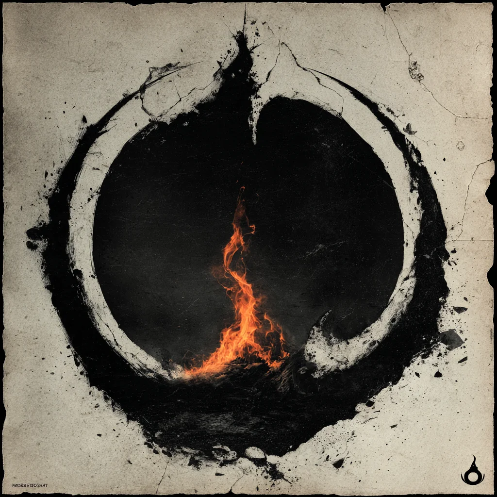 A faction sigil — a smoldering ink circle.